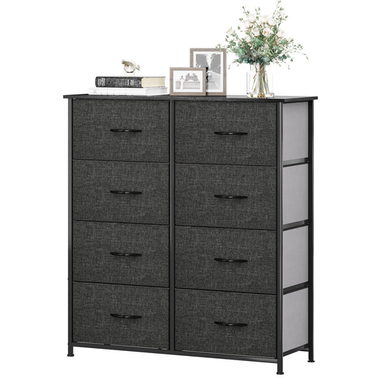 YINTATECH Vertical Dresser with 8 Fabric Drawers Bins for Bedroom, Organizer Storage Tower Cabinet with Shelf, Light Gray