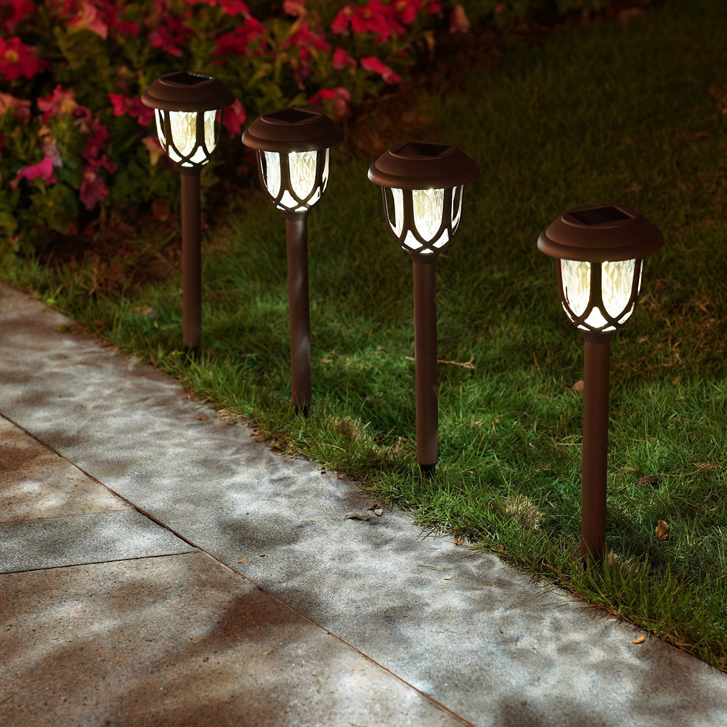 10 Pack Solar Lights Outdoor Decorative, Solar Pathway Lights Outdoor, Solar Powered Garden Yard Lights for Walkway Sidewalk Driveway. (Brown, Cool White)