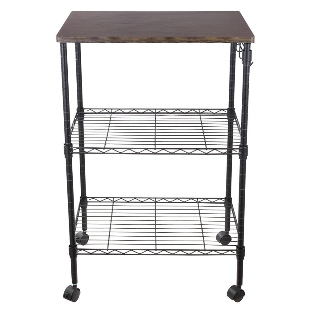 3 Tier Rolling Cart, SEGMART Utility Cart with Wheels, Microwave Cart with Storage, Durable Metal Storage Cart for Kitchen Bathroom Office, Portable Kitchen Cart with 4 Hooks Holds Food Books, H1466