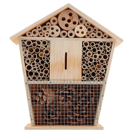 Bee House Natural Wood Bee Hive Habitat for Attracting Bee Pollinators