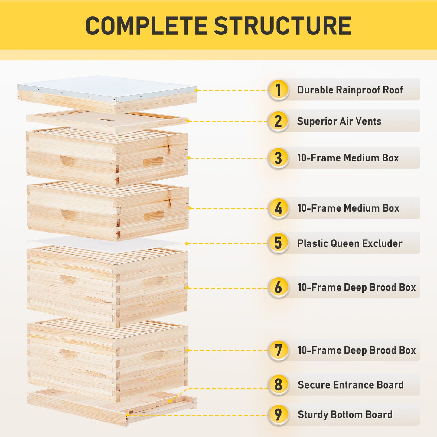 40-Frame Size Beekeeping Kit Bee Hive House Frame Beehive 20 Deep 20 Medium